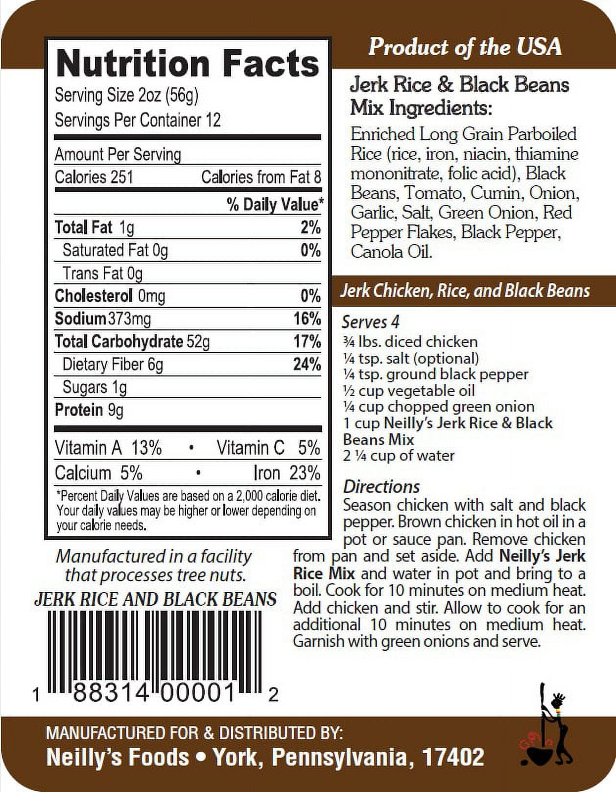 Neillys Foods Jerk Rice & Black Beans Mix: Nutrition & Ingredients ...